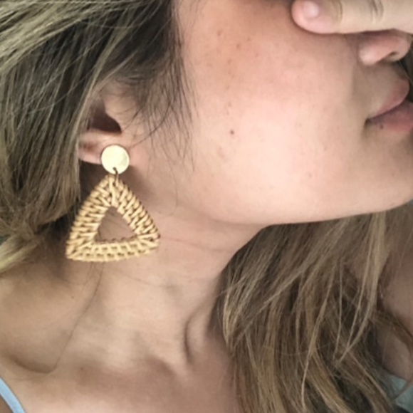 Jewelry - Triangle Straw Rattan Gold Tone Earrings Boho